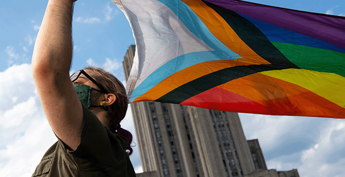 Pride flag at Cathedral of Learning